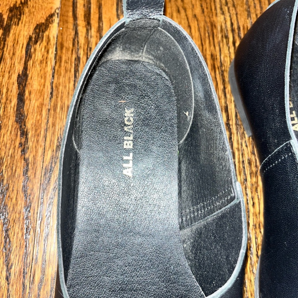 Black Women's Black Leather Loafers - Picture 2 of 5
